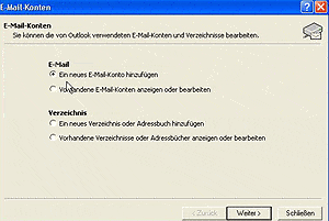 klicken den Menüpunkt -> Ein neues E-Mail-Konto hinzufügen an
