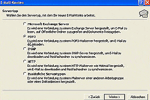 der Servertyp ist ein POP3-Server