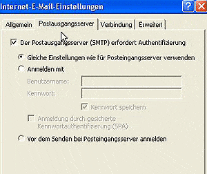 wählen dann den Karteireiter Postausgangsgangsserver aus